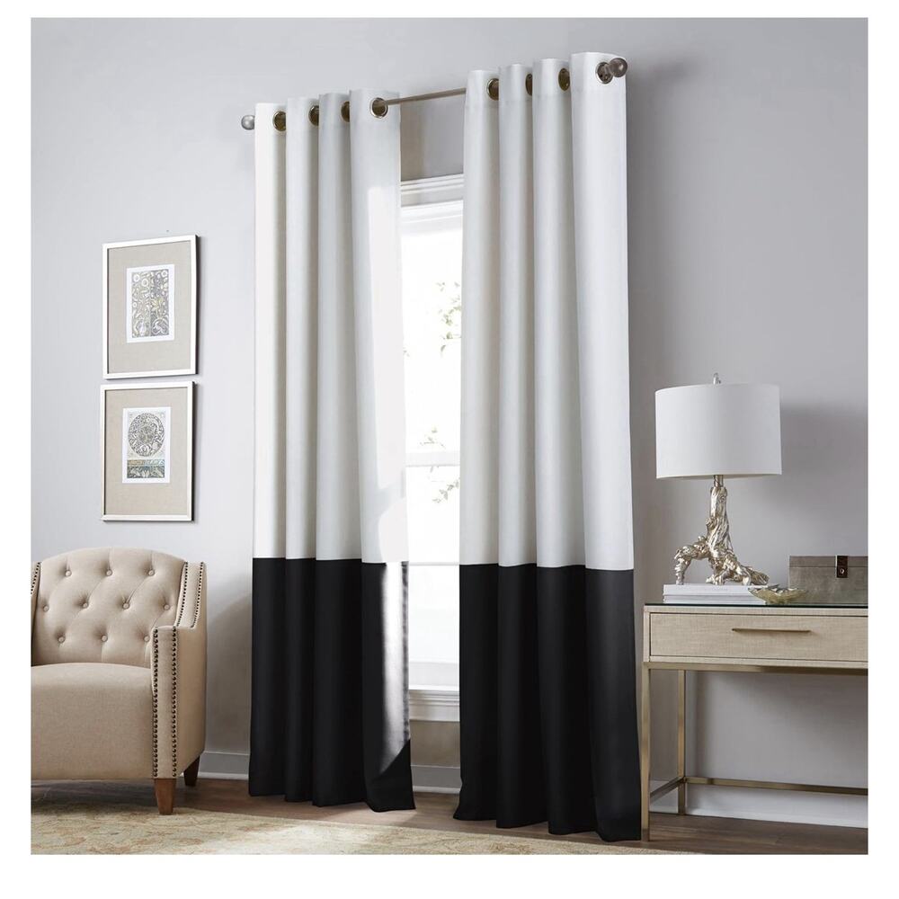 1 Panel Curtainworks Kendall Curtain Panel, 84"L x 52"W, White/Dark Grey